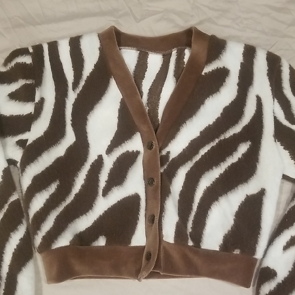 Brown and White Zebra Print Women's Sweater